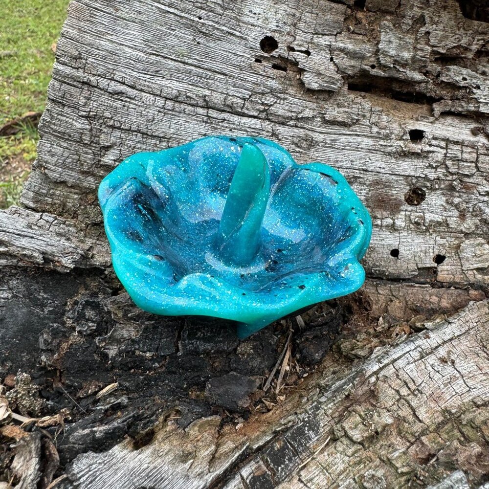 Ring Trinket Holder Turquoise and Black Resin Handmade by Southern Sista
